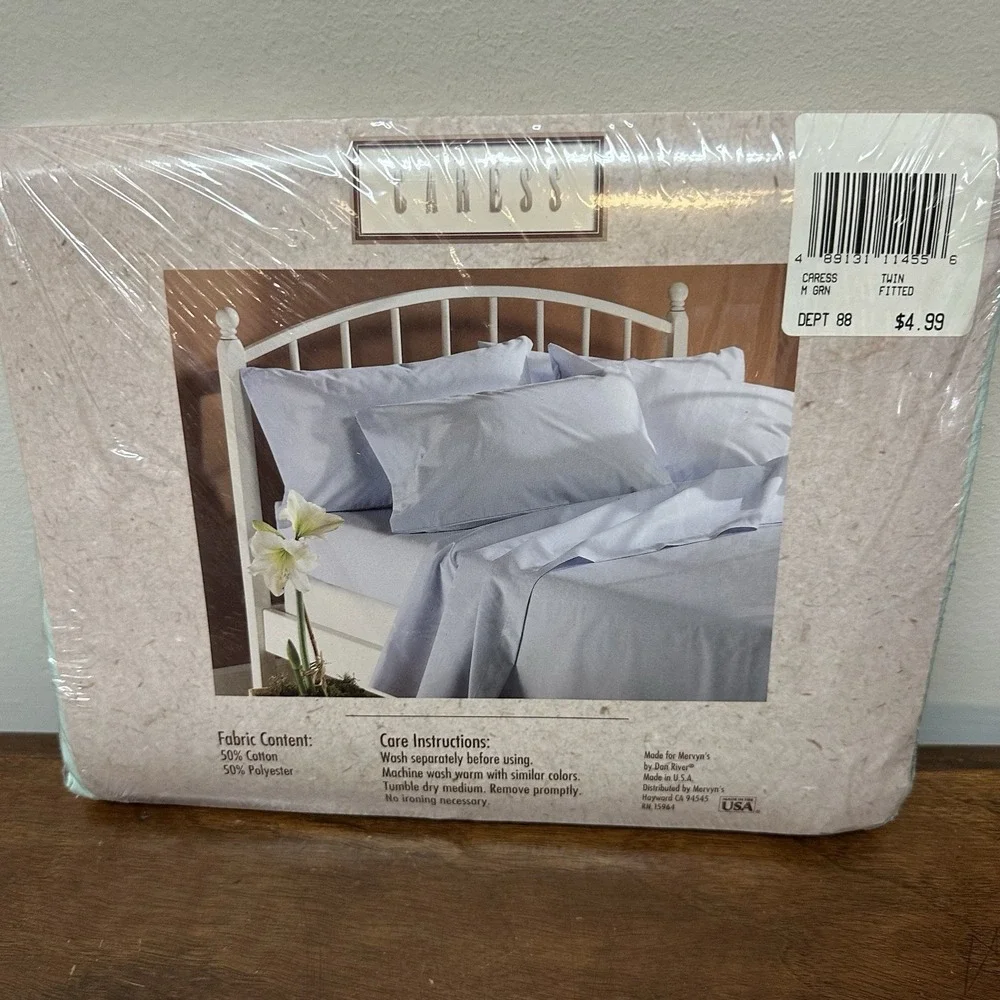 Vtg Dan River Caress Twin Fitted Sheet No iron Percale Green Made in USA NOS NEW